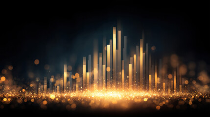 Stunning abstract representation of sound waves, featuring vertical bars in golden hues against dark background, creating sense of rhythm and energy