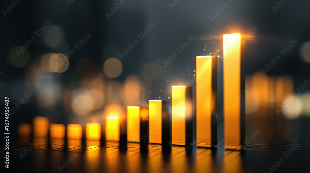 Poster vibrant bar graph displays steady upward trend, symbolizing growth and success in business or financ