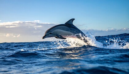 Fototapeta premium Dolphin leaps above waves.
