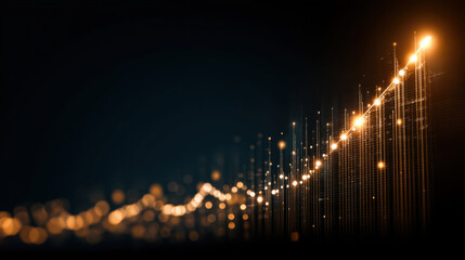 Glowing line graph representing growth and progress, with shimmering lights and dark background, evokes sense of achievement and success in data visualization