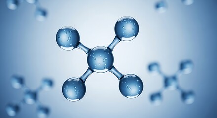 Molecular Structure with Water Droplets showcasing Science and Medical Innovation with Blue Gradient Background