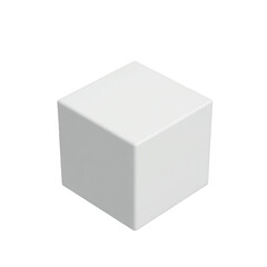 A single, pristine white cube sits against a pure black background.