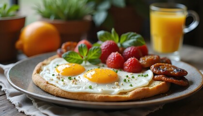 Beautiful Food Photography Of Full English Breakfast With Eggs Bacon And Toast