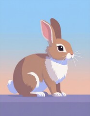 Fototapeta premium A stylized illustration of a brown rabbit with prominent ears, sitting gracefully against a pastel-colored background.