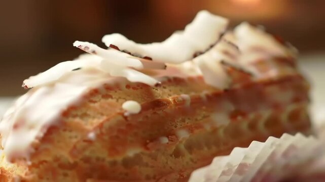 Closeup view of delicious coconut glazed cream puff