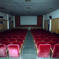 Fototapeta premium Empty Vintage Movie Theater Red Seats Cinema Hall