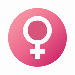 Obraz premium Minimalist Female Gender Sign on Pink Round Badge for International Women’s Day. Women’s Rights and Equality Concept