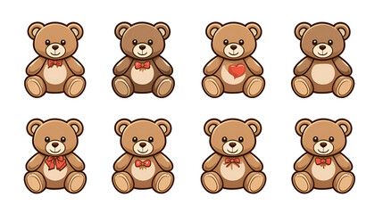 Teddy Bear Icon Brown Teddy Bear Toy Set | Teddy Bears Icon Love Vector Illustration Logo | Stuffed Teddy-Bear Happy Teddy Bear Icon Isolated Collection