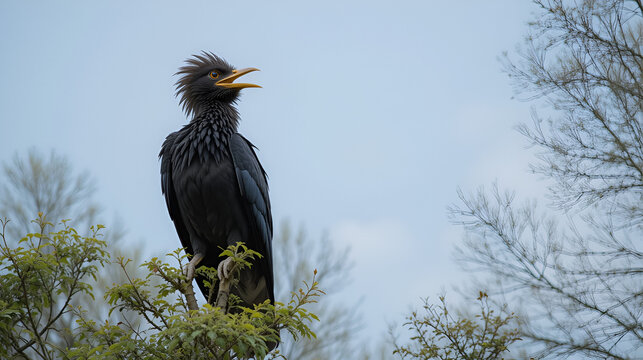 Southern screamer bird perched on top of tree