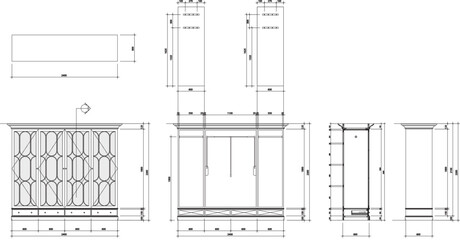 2D Wardrobe Furniture Drawing with Elevation and Section in Vector Style