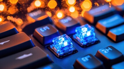 Close-up of glowing keyboard keys