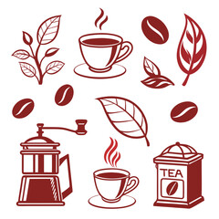 set of coffee and cups, coffee, cup, tea, drink, vector, cafe, mug, icon, hot, set, illustration, symbol, espresso, design,