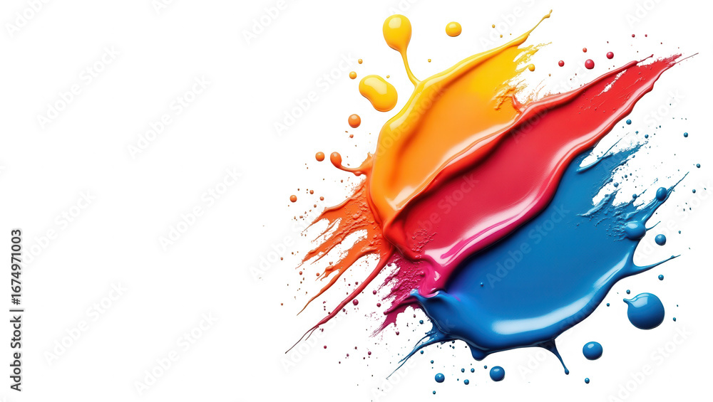 Poster Vibrant splashes of color paint a dynamic abstract design against a dark backdrop.