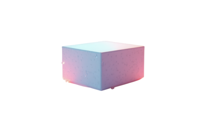 A  light-gray cube, subtly textured with water droplets, is illuminated by contrasting pink and blue hues, creating a stylish and modern presentation piece.