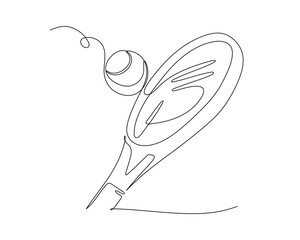 One line drawing of a male tennis player in action, preparing to hit a forehand shot. Minimalist sports illustration for fitness, competition, and athletic concept themes
