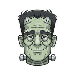 Vector Flat illustration of a classic green monster head character with neck bolts and stitches for Halloween