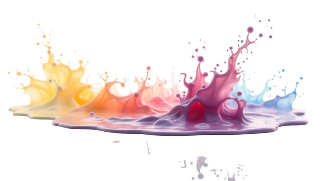 Vibrant splashes of liquid colors explode in dynamic patterns against a stark black backdrop.