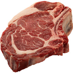 Raw marbled beef rib steak with bone, isolated on transparent background