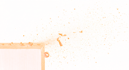 Exploding Orange Block with Debris and Particles in MidAir Suspension.