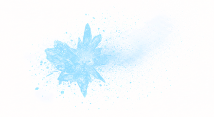 Frozen water crystal with radiating spray light blue sharp edges and dynamic motion.