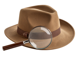  Sherlock Holmes Style Magnifying Glass with Deerstalker Hat PNG