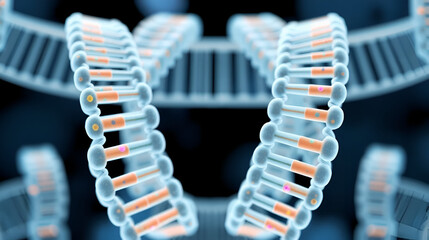 A 3D model of chromosomes aligned and paired during cell division, with virtual lines showing their genetic pathways. 255