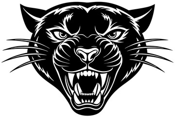 High-quality vector illustration of a fierce black panther head mascot logo. The aggressive roaring wild cat design features sharp fangs, piercing eyes, and bold outlines, perfect for esports teams, s