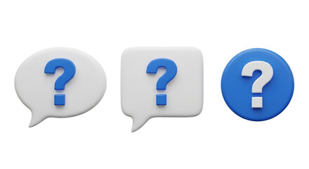 3d illustration of three question mark speech bubbles isolated on transparent background