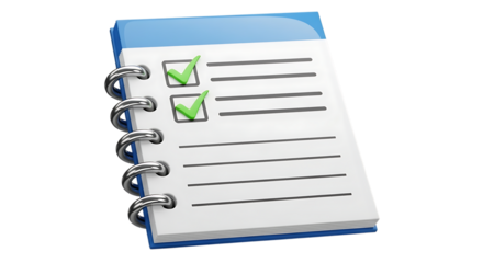 3d illustration of spiral notebook with a checklist isolated on transparent background
