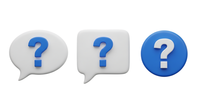 3d illustration of three question mark speech bubbles isolated on transparent background