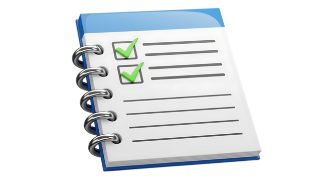 3d illustration of spiral notebook with a checklist isolated on transparent background