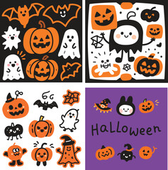 Cute Halloween Doodle Vector Set.eps