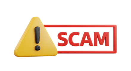 3d illustration of a scam warning sign with an exclamation mark isolated on transparent background