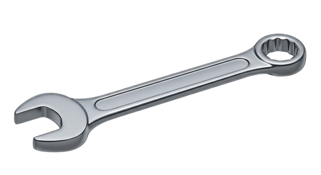 3d illustration of a silver combination wrench isolated on transparent background