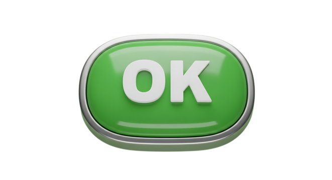 3d illustration of green ok button isolated on transparent background