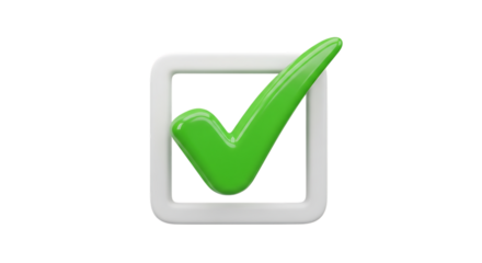 3d illustration of green check mark inside a square isolated on transparent background
