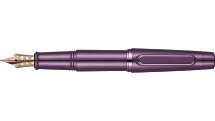 Elegant purple fountain pen with gold nib, isolated on transparent background