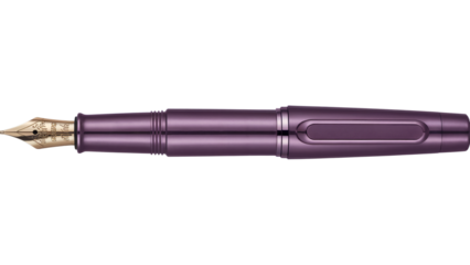 Elegant purple fountain pen with gold nib, isolated on transparent background