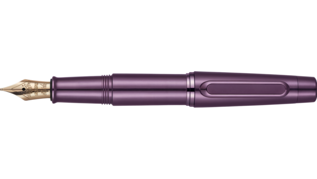 Elegant purple fountain pen with gold nib, isolated on transparent background