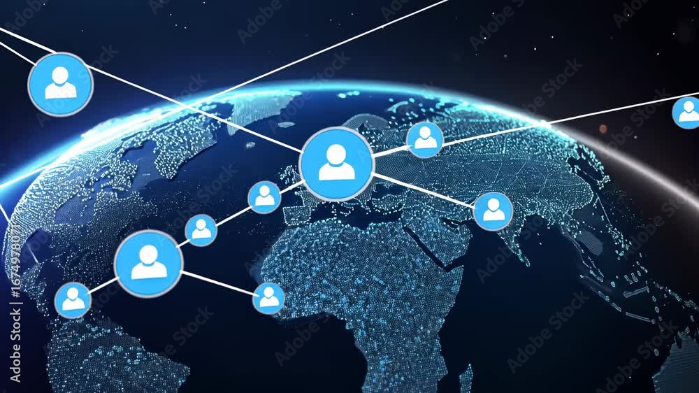 Aufkleber a digital network concept video showing a low-angle view of earth with interconnected user icons, hi