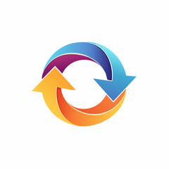 Colorful circular arrow graphic with a gradient effect, showing movement and direction, against a white background.
