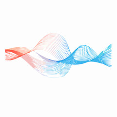 Abstract flowing wave of thin lines with a red and blue color gradient on a white background.