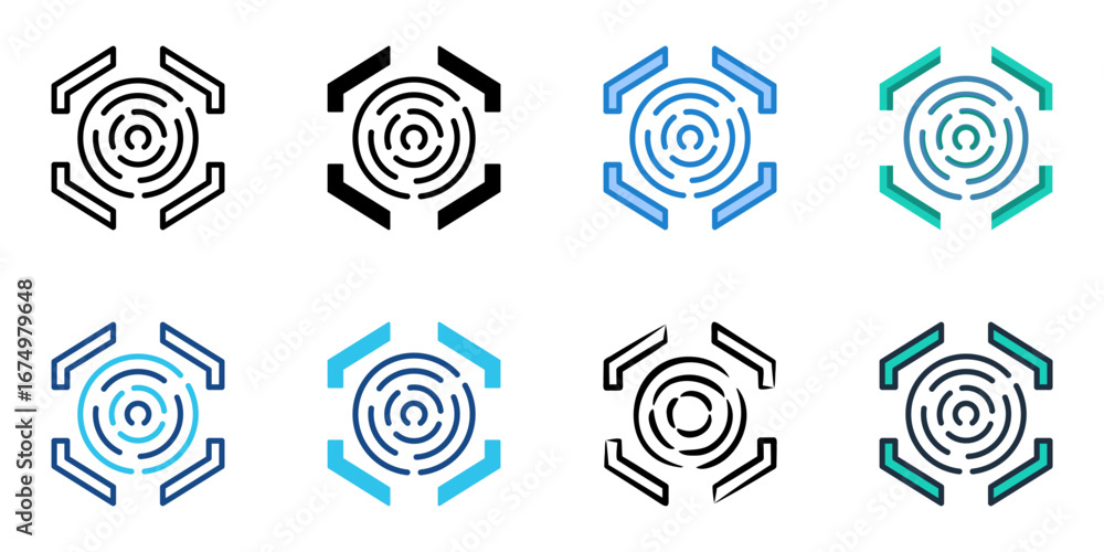 Poster biometric scanner icon set multiple style collection