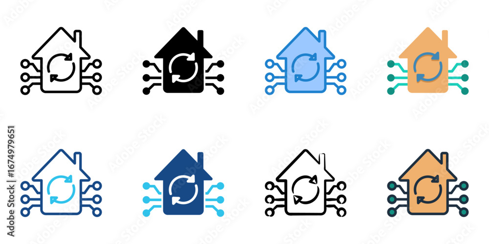 Poster smart home automation icon set multiple style collection