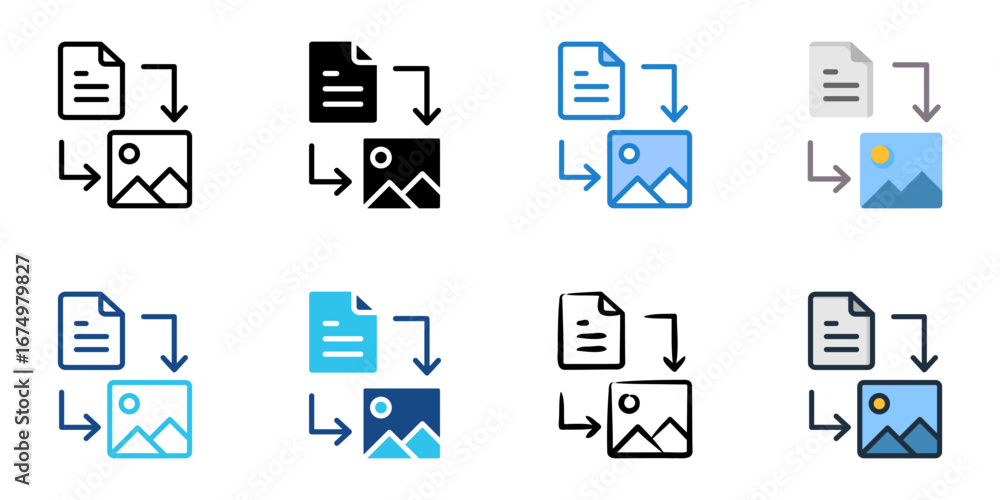 Poster text to image icon set multiple style collection