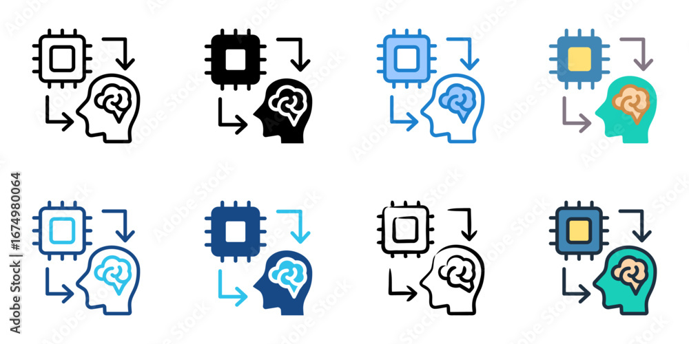 Poster brain computer interface icon set multiple style collection