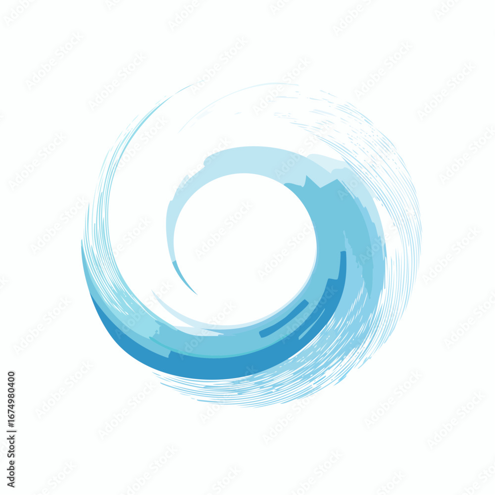 Poster a stylized blue circular brush stroke effect with layered segments creating a dynamic, abstract vort