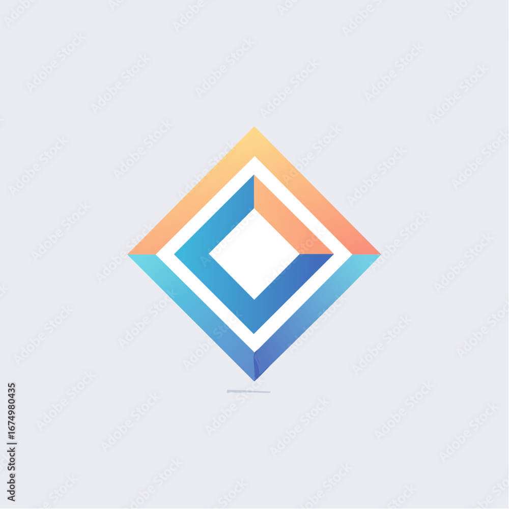Poster a modern abstract geometric logo featuring layered diamond and square shapes with a colorful gradien
