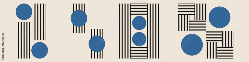 Aufkleber stripe bend line art with round circle abstract minimal element mid century vector for retro aesthet