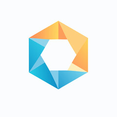 Abstract hexagonal logo design in blue and orange gradients.